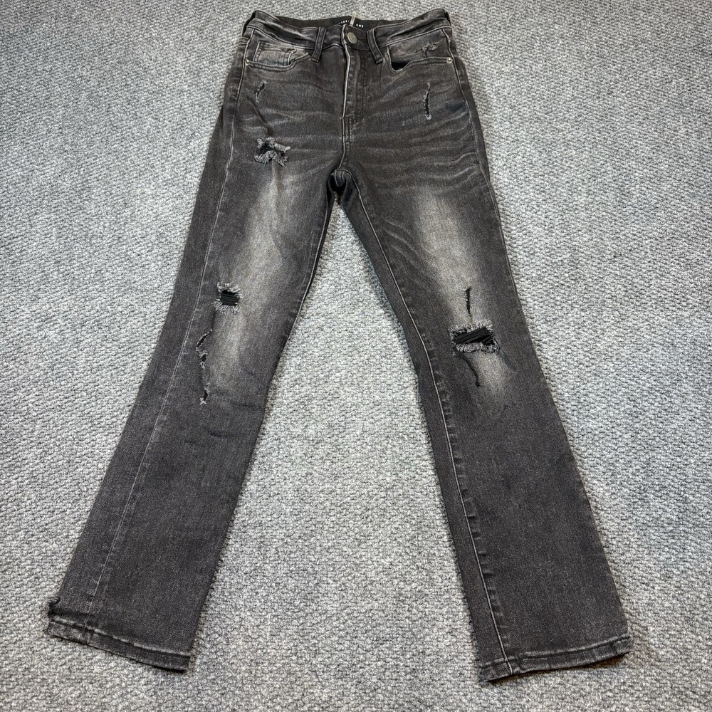 Risen Jeans Womens 1/25 Black Charcoal Skinny High‎ Rise Distressed